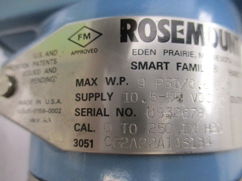 ROSEMOUNT 3051CG2A22A1AS1B4 10.5-55VDC 9PSI NSNP