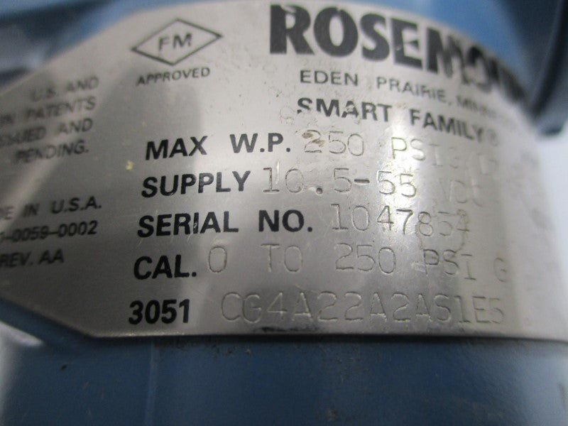 ROSEMOUNT 3051CG4A22A2AS1E5 10.5-55VDC 0-250PSI NSNP