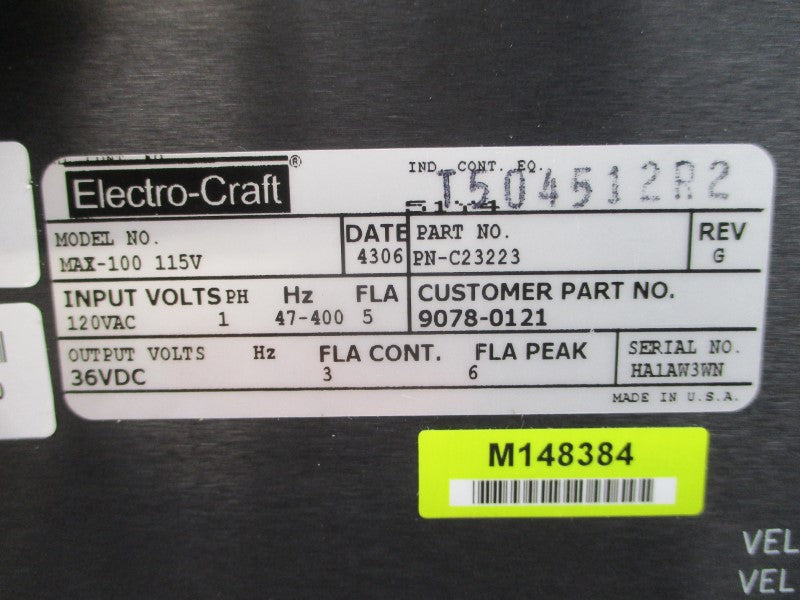 ELECTRO-CRAFT MAX-100 C23223 120VAC 5A REV. G UNMP