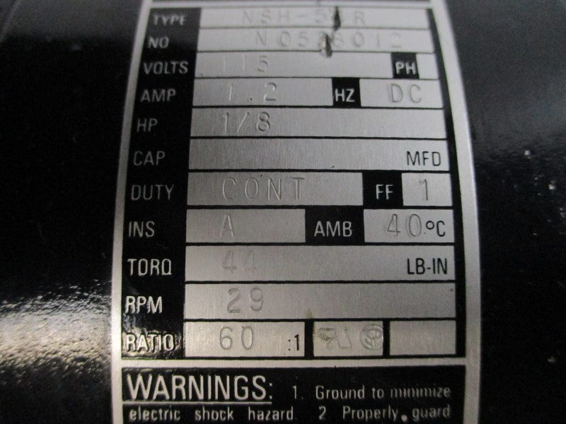BODINE ELECTRIC NSH-54R 115VDC 1.2A NSNP