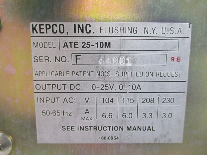 KEPCO ATE25-10M 230VAC 6.6A UNMP