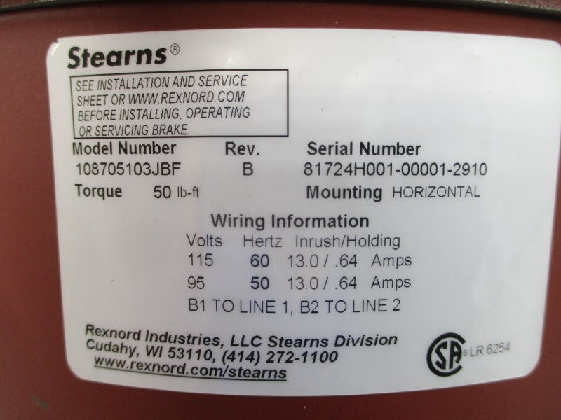 STEARNS 108705103JBF 95/115V 13.0/.64A REV. B NSNP