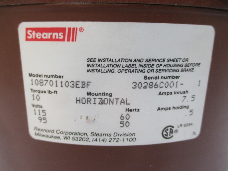 STEARNS 108701103EBF 95/115V .5/7.5A NSMP