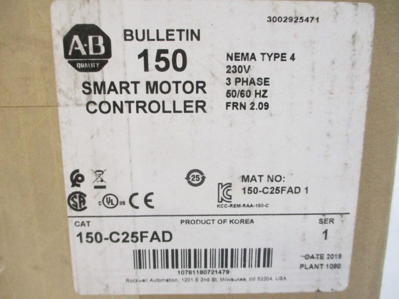ALLEN BRADLEY 150-C25FAD SER .1 F/W 2.09 240V 22.0A REV. 6 NSMP