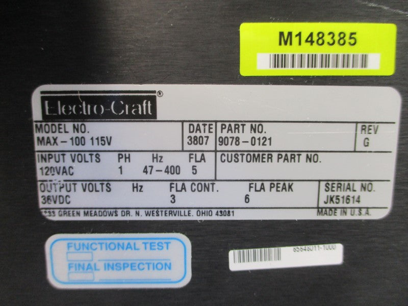 ELECTRO-CRAFT MAX-100 9078-0121 120VAC 5A REV. G UNMP