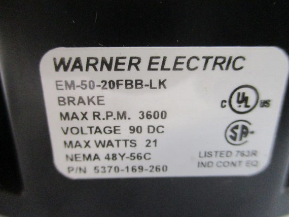 WARNER ELECTRIC EM-50-20FBB-LK 5370-169-260 90VDC NSNP