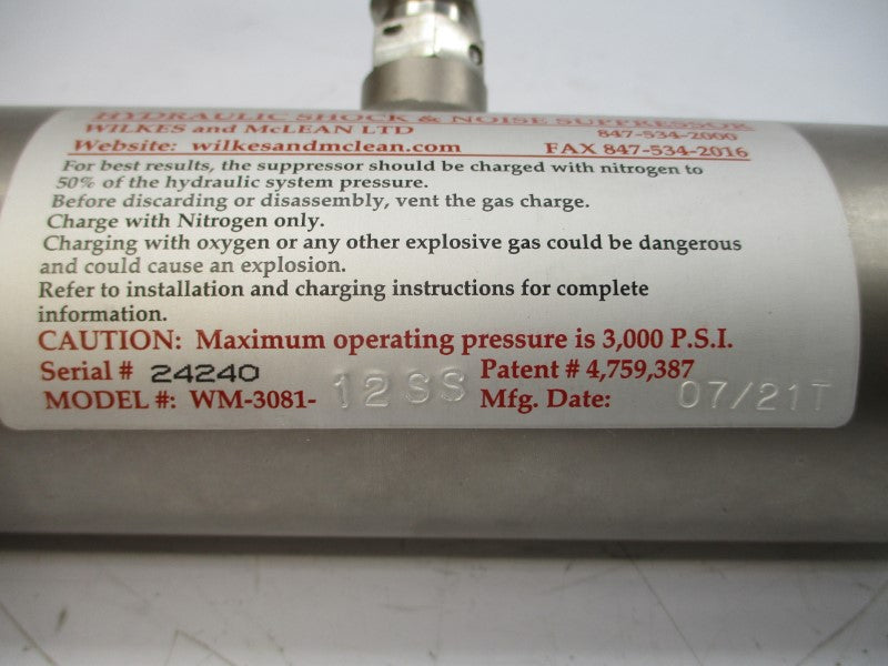 WILKES AND MCLEAN WM-3081-12SS 3000PSI NSNP