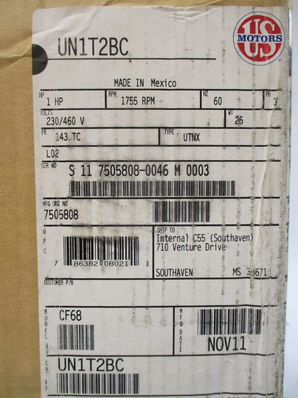 US MOTORS CF68 UN1T2BC 230/460V 3.20/1.60A NSMP