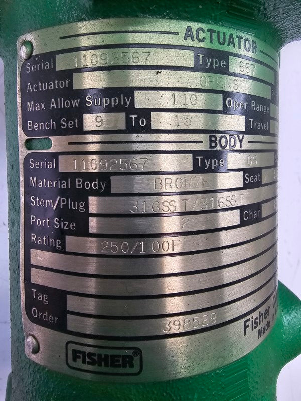 FISHER CONTROLS TYPE 667 GS SIZE 30 3-15PSI 3/4" NSNP