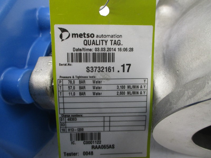 METSO RAA065AS B1CU6/15 ND9102HN 30VDC 120PSI REV. 2.4 NSNP