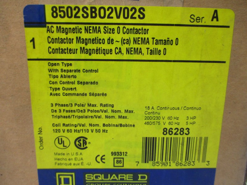SQUARE D 8502SBO2V02S SER. A 110/120V 18A NSMP