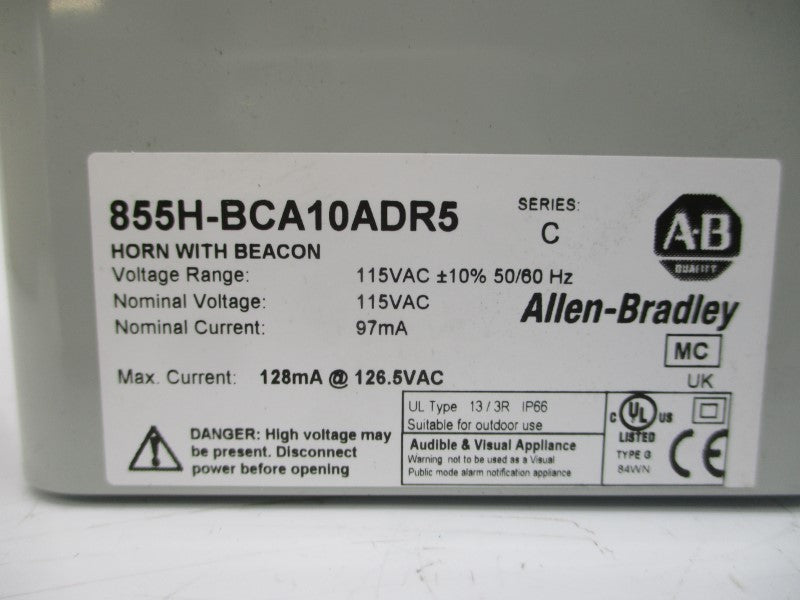 ALLEN BRADLEY 855H-BCA10ADR5 SER. C 115VAC (BR/WH) NSMP