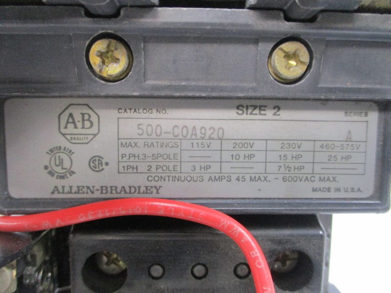 ALLEN BRADLEY 500-COA920 SER. A 220/230-240V 45A (BR/WH) NSMP