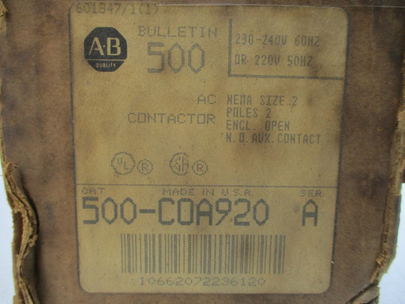 ALLEN BRADLEY 500-COA920 SER. A 220/230-240V 45A (BR/WH) NSMP