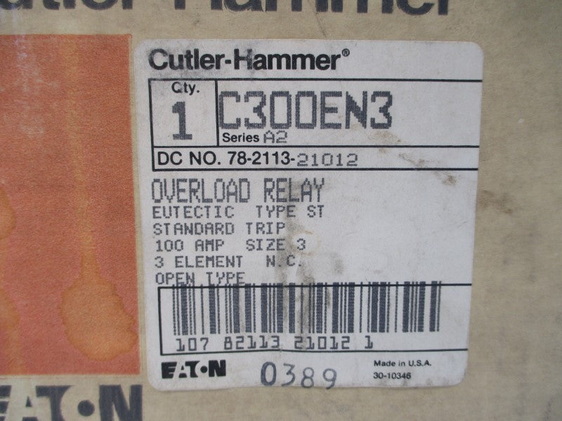 CUTLER HAMMER C300EN3 SER. A2 100A NSMP