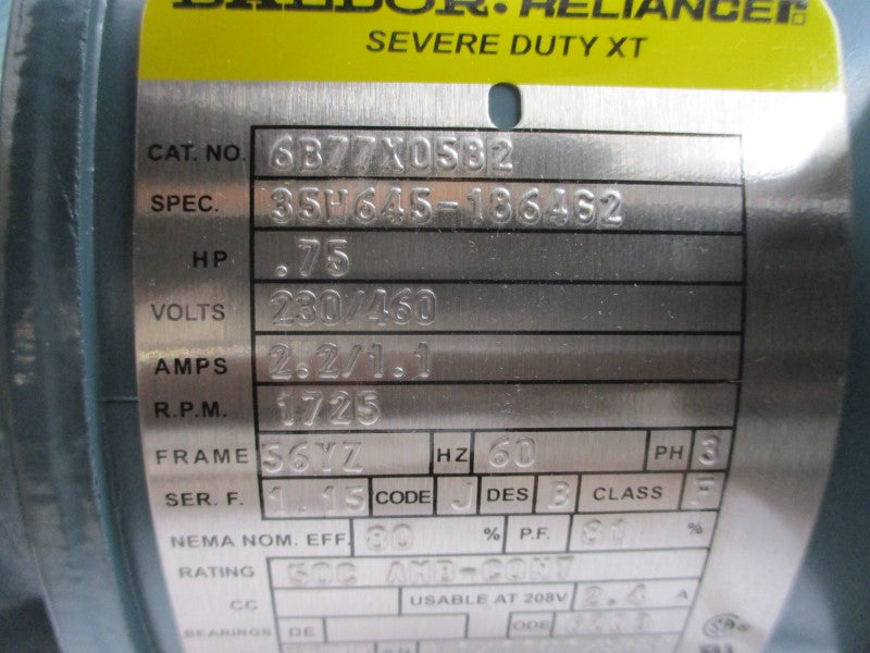 BALDOR 6B77X0582 35W645-186462 230/460V 2.2/1.1A NSMP