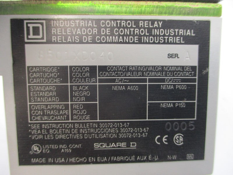 SQUARE D 8501XDO40V66 SER. A 230/250VDC NSMP
