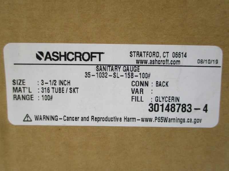 ASHCROFT 35-1032-SL-15B-100# 100PSI 3-1/2" NSMP
