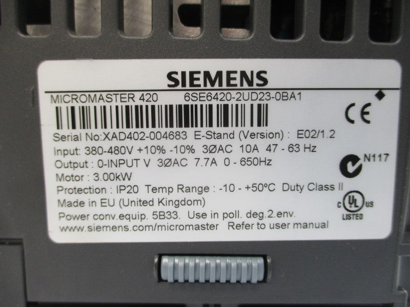 SIEMENS 6SE6420-2UD23-0BA1 380-480VAC 10A NSMP