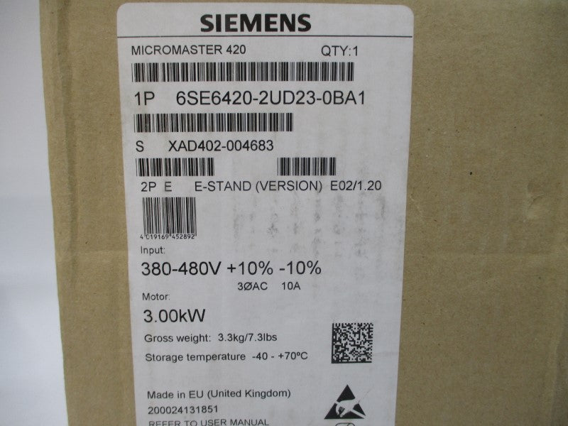 SIEMENS 6SE6420-2UD23-0BA1 380-480VAC 10A NSMP