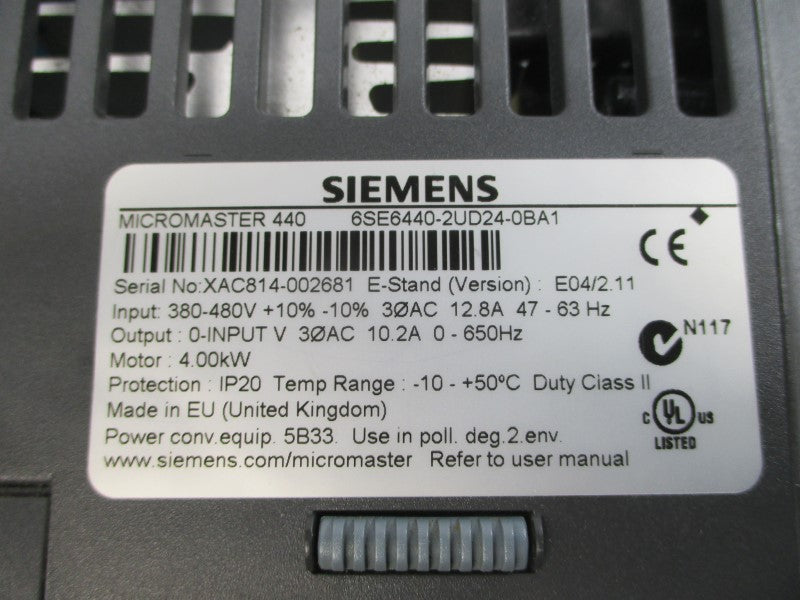 SIEMENS 6SE6440-2UD24-0BA1 380-480VAC 12.8A (AS PICTURED) NSMP