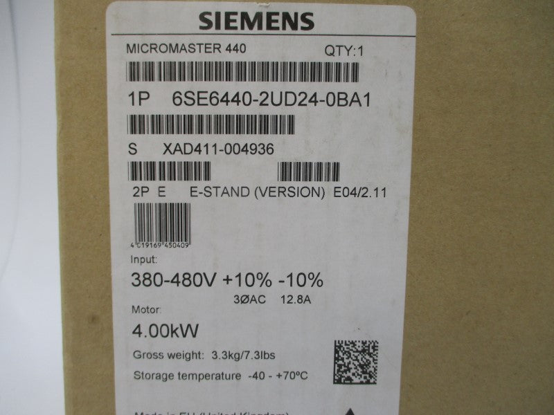 SIEMENS 6SE6440-2UD24-0BA1 380-480VAC 12.8A (AS PICTURED) NSMP