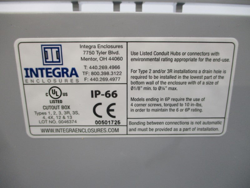 INTEGRA ENCLOSURES H141206HLL 14"X12"X6" NSMP