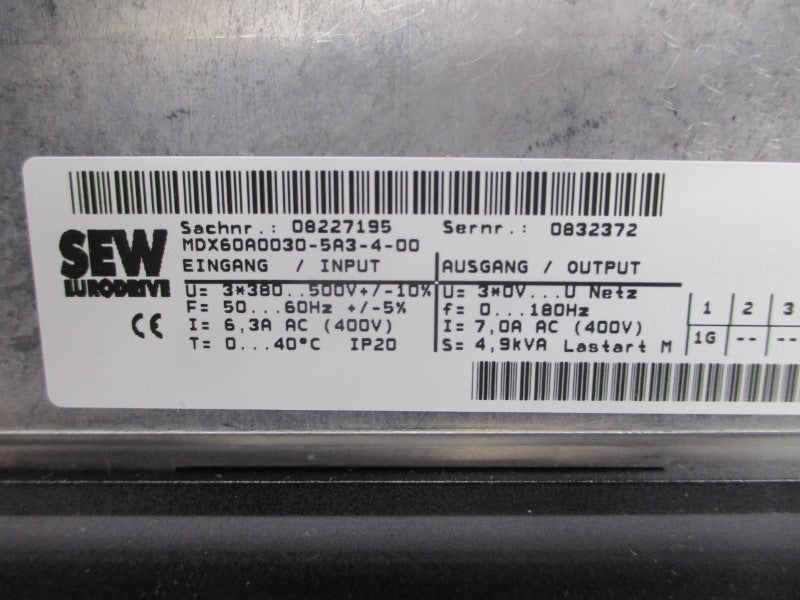 SEW EURODRIVE MDX61B0030-5A3-4-00 08279594 380-500VAC 6.3A UNMP