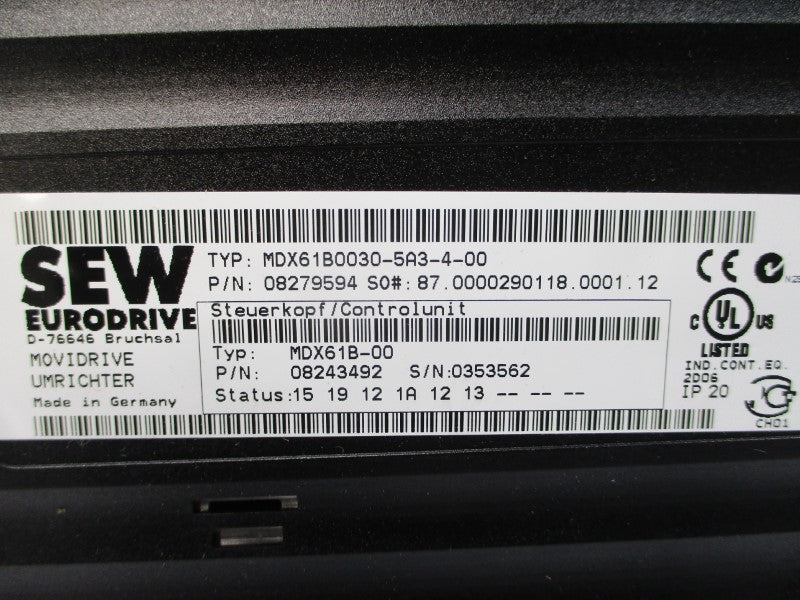 SEW EURODRIVE MDX61B0030-5A3-4-00 08279594 380-500VAC 6.3A UNMP
