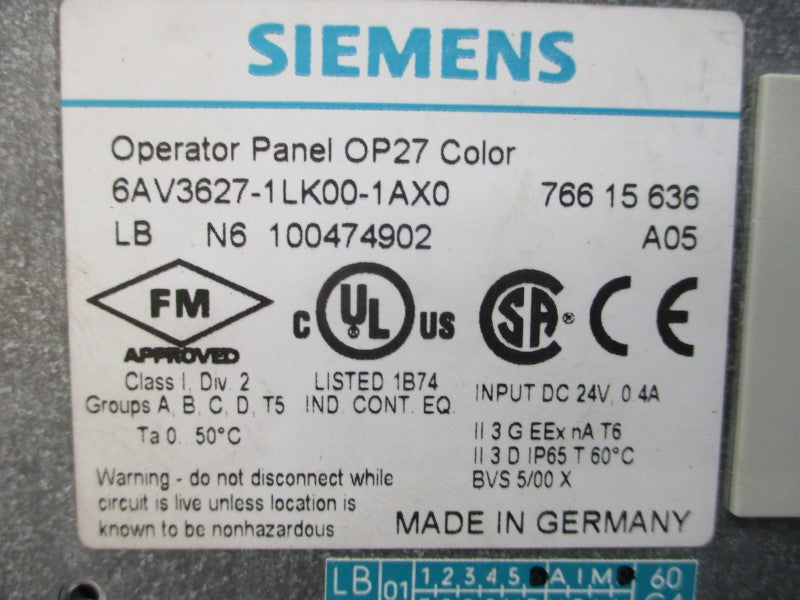 SIEMENS 6AV3627-1LK00-1AX0 24VDC 0.4A UNMP