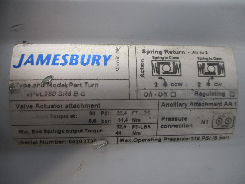 JAMESBURY VPVL250SR6BC 116PSI UNMP