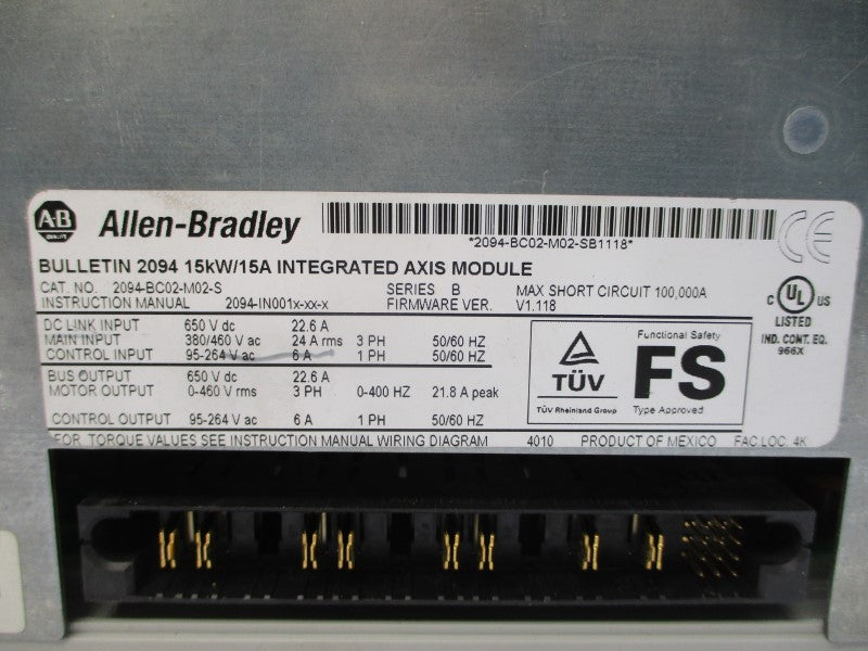 ALLEN BRADLEY 2094-BC02-M02-S SER. B F/W V1.118 380/460VAC 24A NSNP