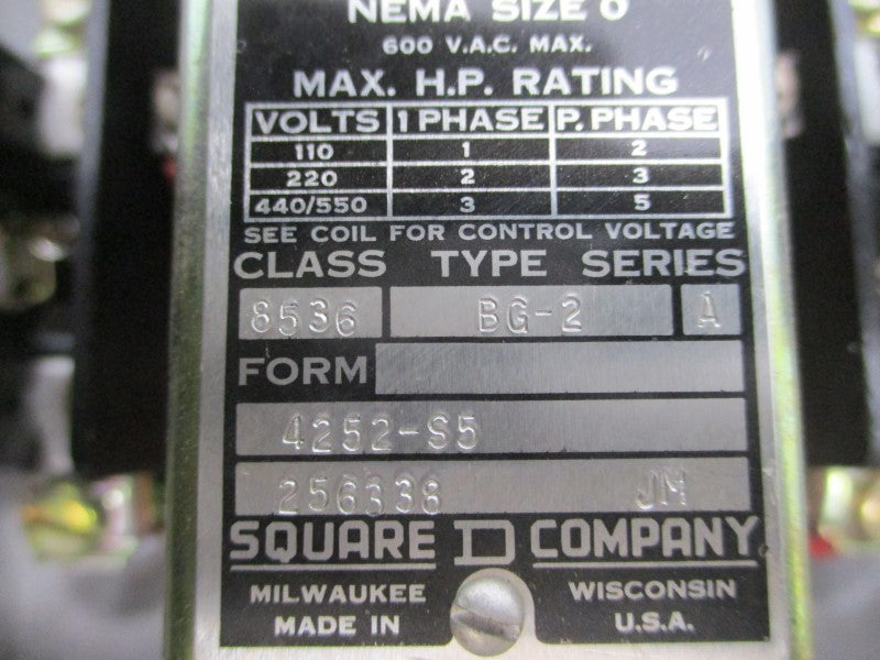 SQUARE D 8536BG2V06 SER. A 440/480V UNMP