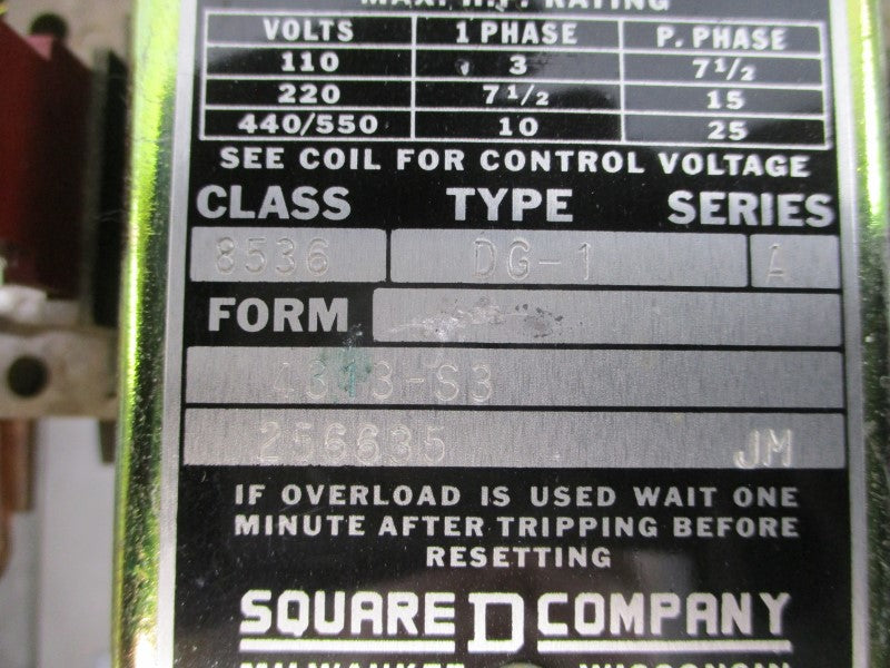 SQUARE D 8536DG1V06 SER. A 440/480V UNMP