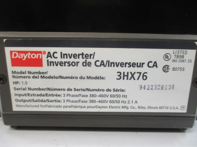 DAYTON 3HX76 380-460VAC 2.1A UNMP