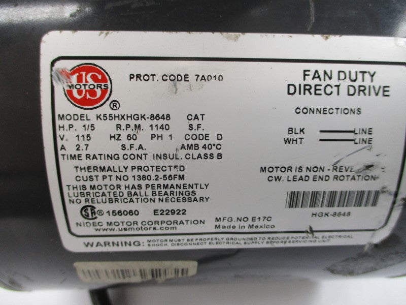 US MOTORS K55HXHGK-8648 115V 2.7A NSNP