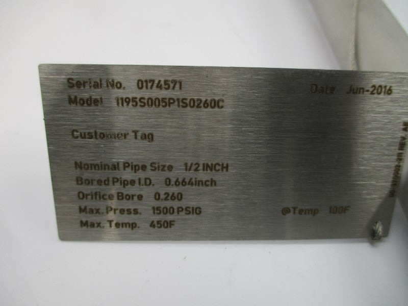 ROSEMOUNT 1195S005P1S0260C 1500PSI 1/2" NSNP