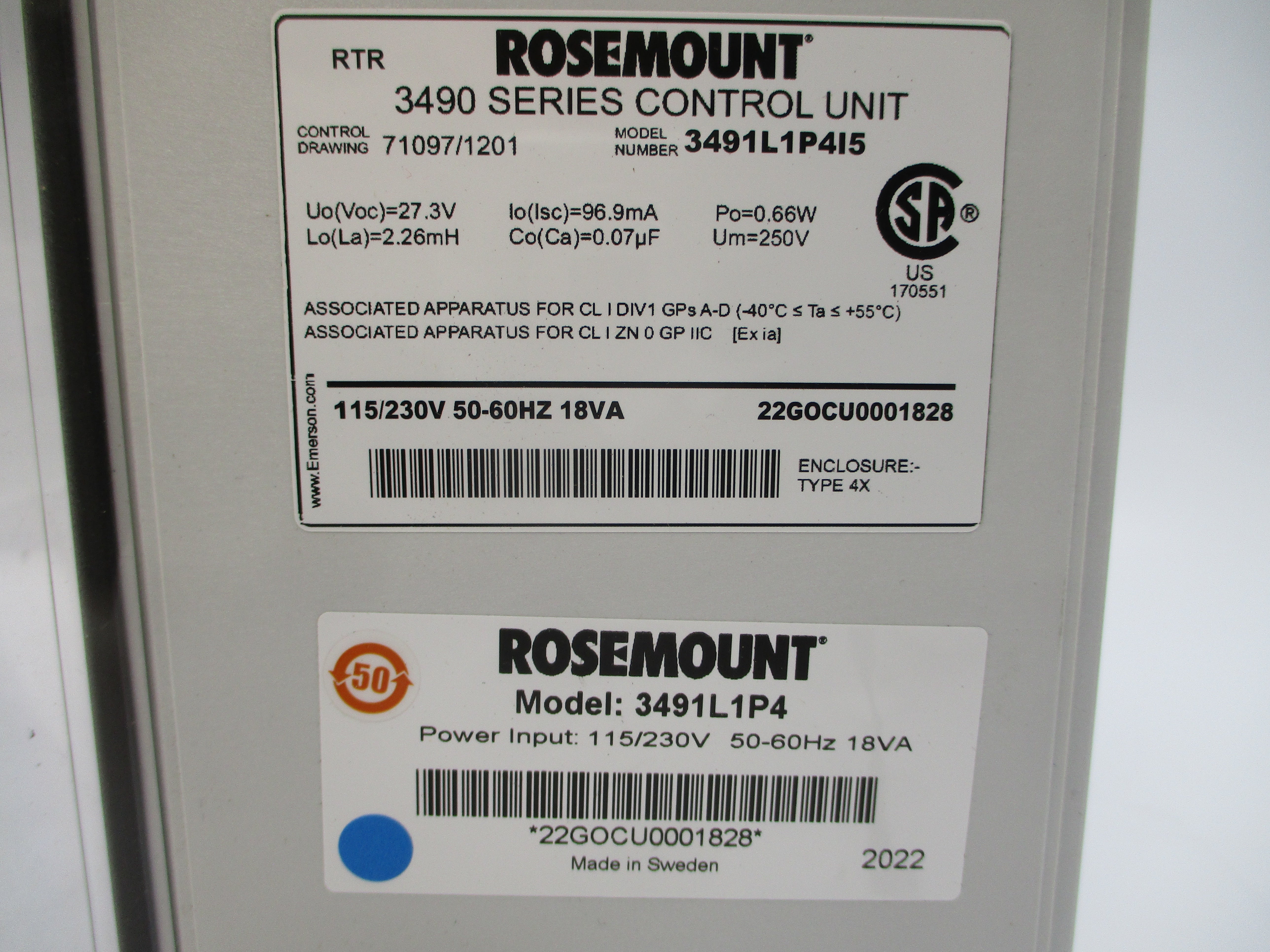 ROSEMOUNT 3491L1P4I5 115/230V NSMP