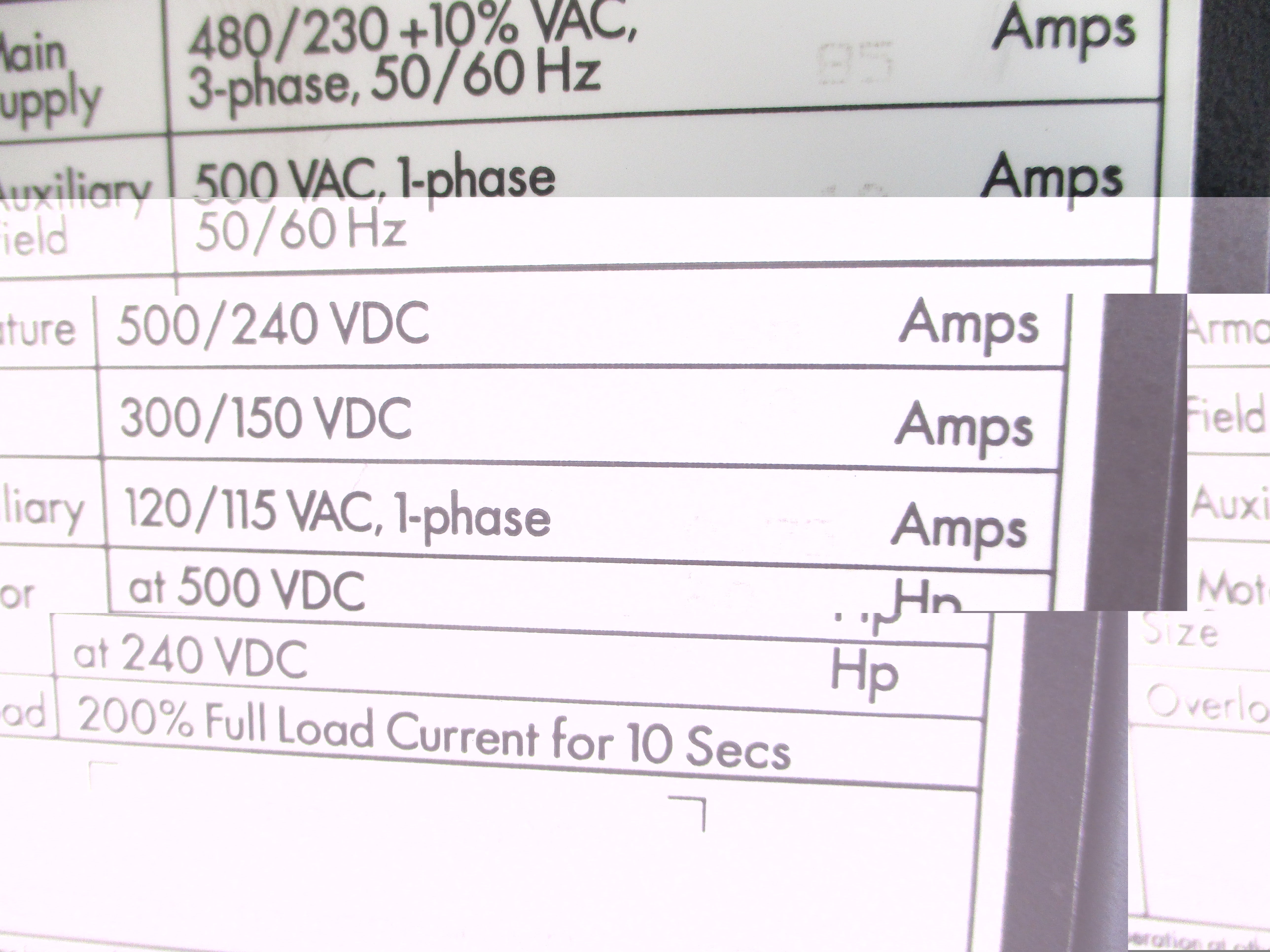 EUROTHERM DRIVES 955DBR62 480/230VAC 85A REV. 6.09 (AS PICTURED) UNMP