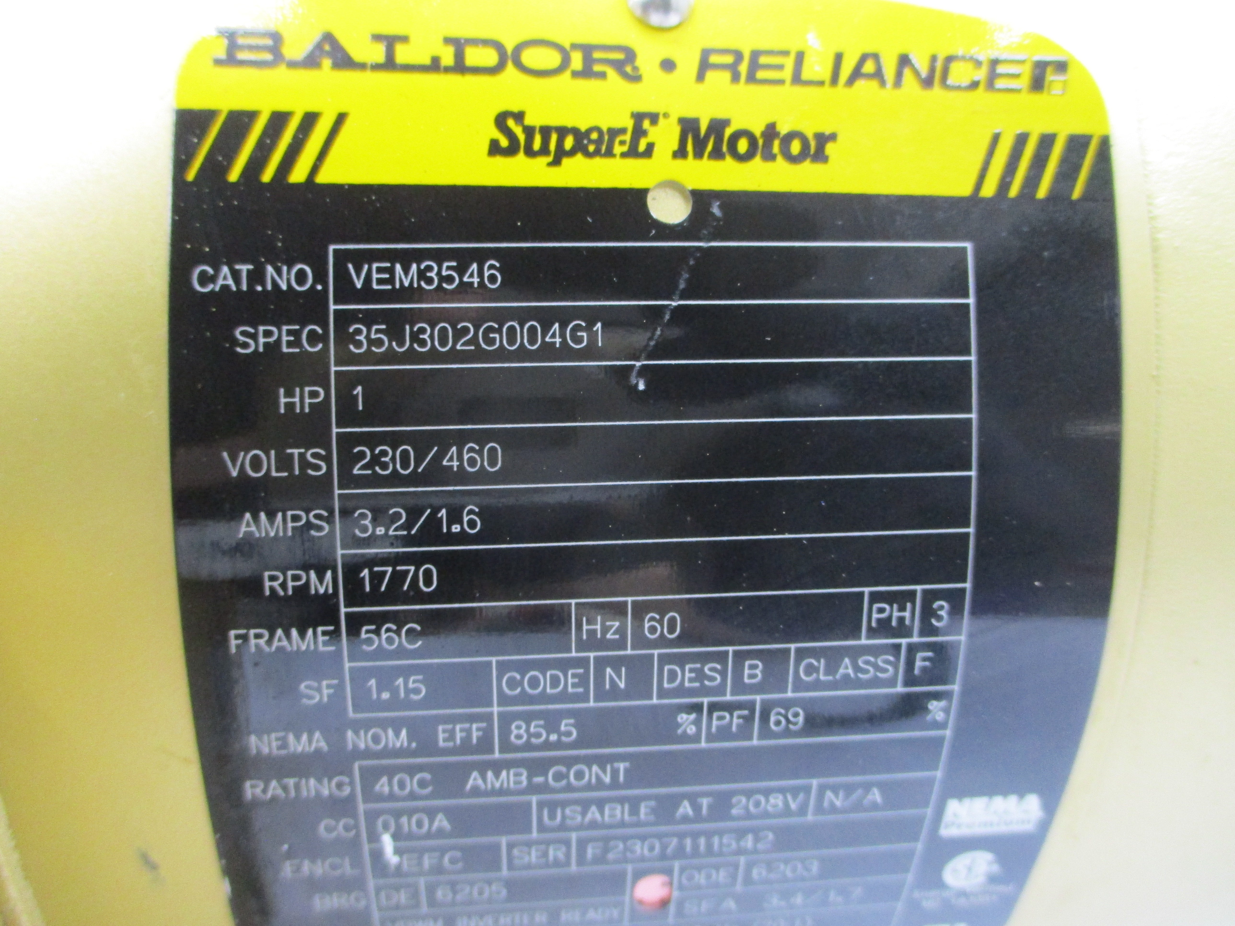 BALDOR VEM3546 35J302G004G1 230/460V 3.2/1.6A NSNP