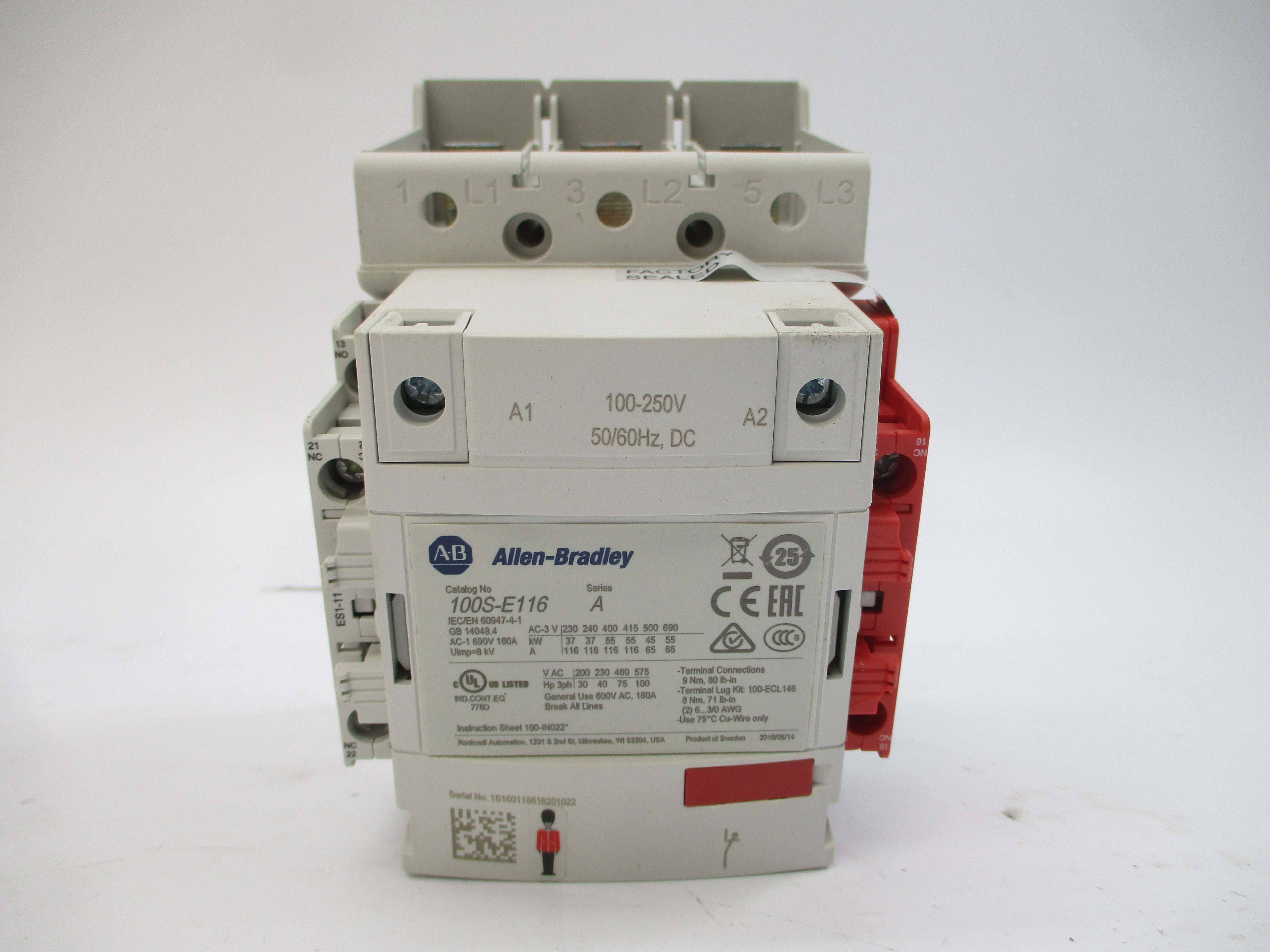 ALLEN BRADLEY 100S-E116KD12C SER. A 100-250VAC/DC 160A (BR/WH) NSMP