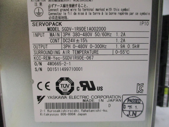 YASKAWA SGDV-1R9DE1A002000100 380-480VDC 1.2A NSMP