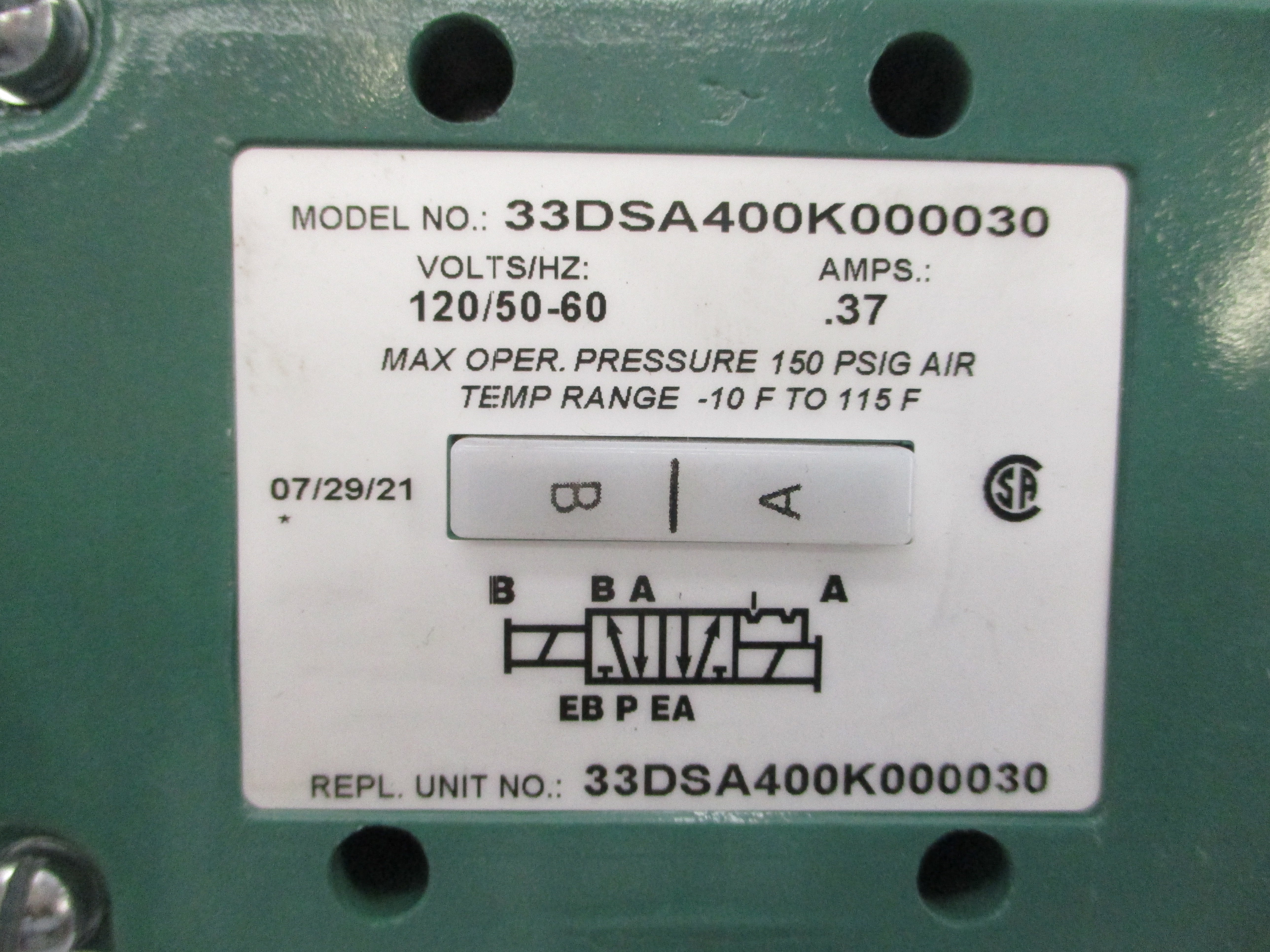NUMATICS 33DSA400K000030 120V .37A 150PSI NSNP