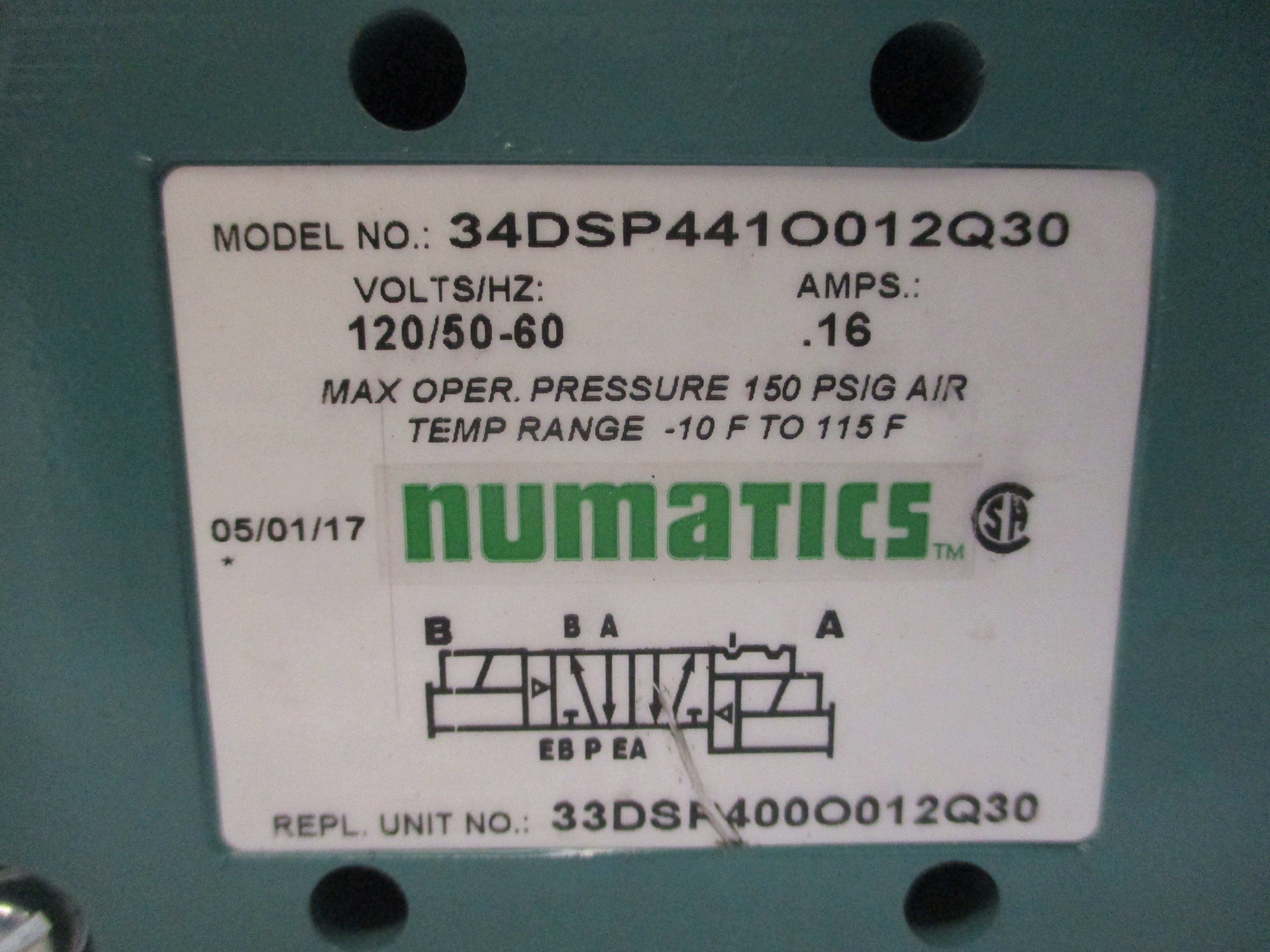 NUMATICS 34DSP441O012Q30 120V .16A 150PSI NSNP