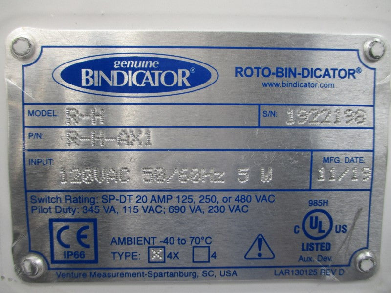 BINDICATOR R-H R-H-AX1 120VAC 20A NSNP