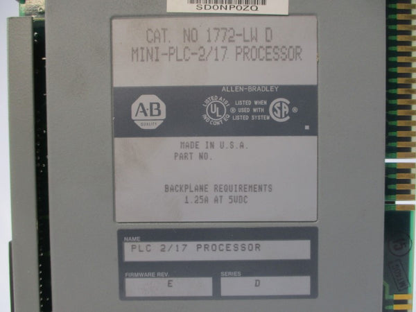 ALLEN BRADLEY 1772-LW SER. D F/W E 5VDC 1.25A (NO KEY) UNMP