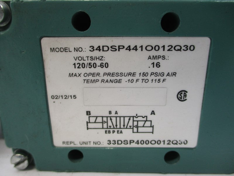 NUMATICS 34DSP441O012Q30 120V .16A 150PSI (AS PICTURED) NSNP