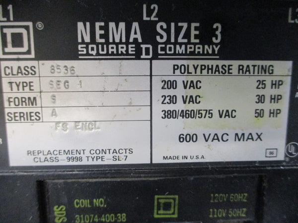 SQUARE D 8536SEG1S SER. A 110/120V (AS PICTURED) UNMP