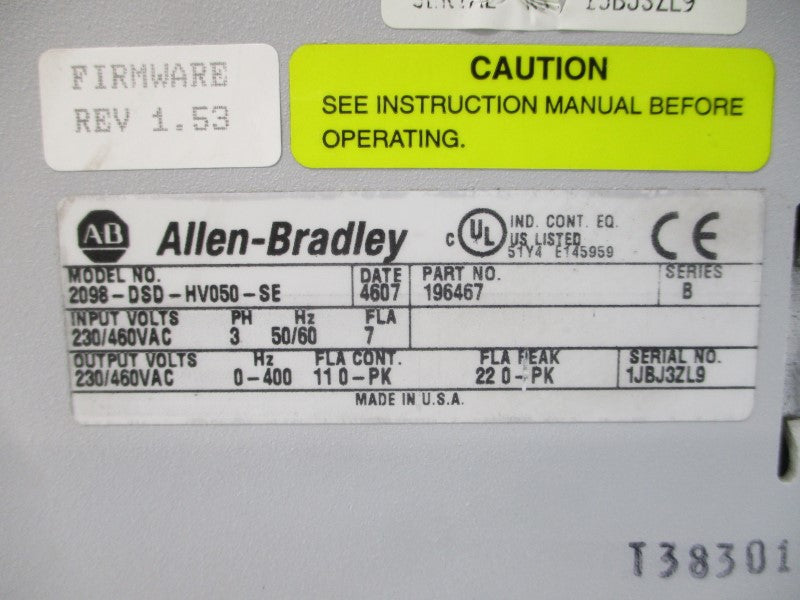 INDUSTRIAL SPARE PART 2098-DSD-HV050-SE SER. B 230/460VAC 7A F/W 1.53 UNMP