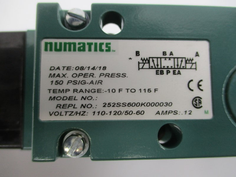 NUMATICS 252SS600K000030 110-120V .12A 150PSI NSNP